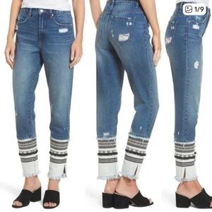 BLANKNYC High Rise Tapered Jean with Embroidered Bottoms Size 26